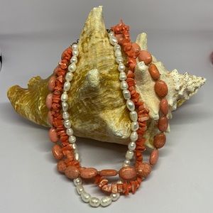 Coral and Pearl Colored Vintage Necklace